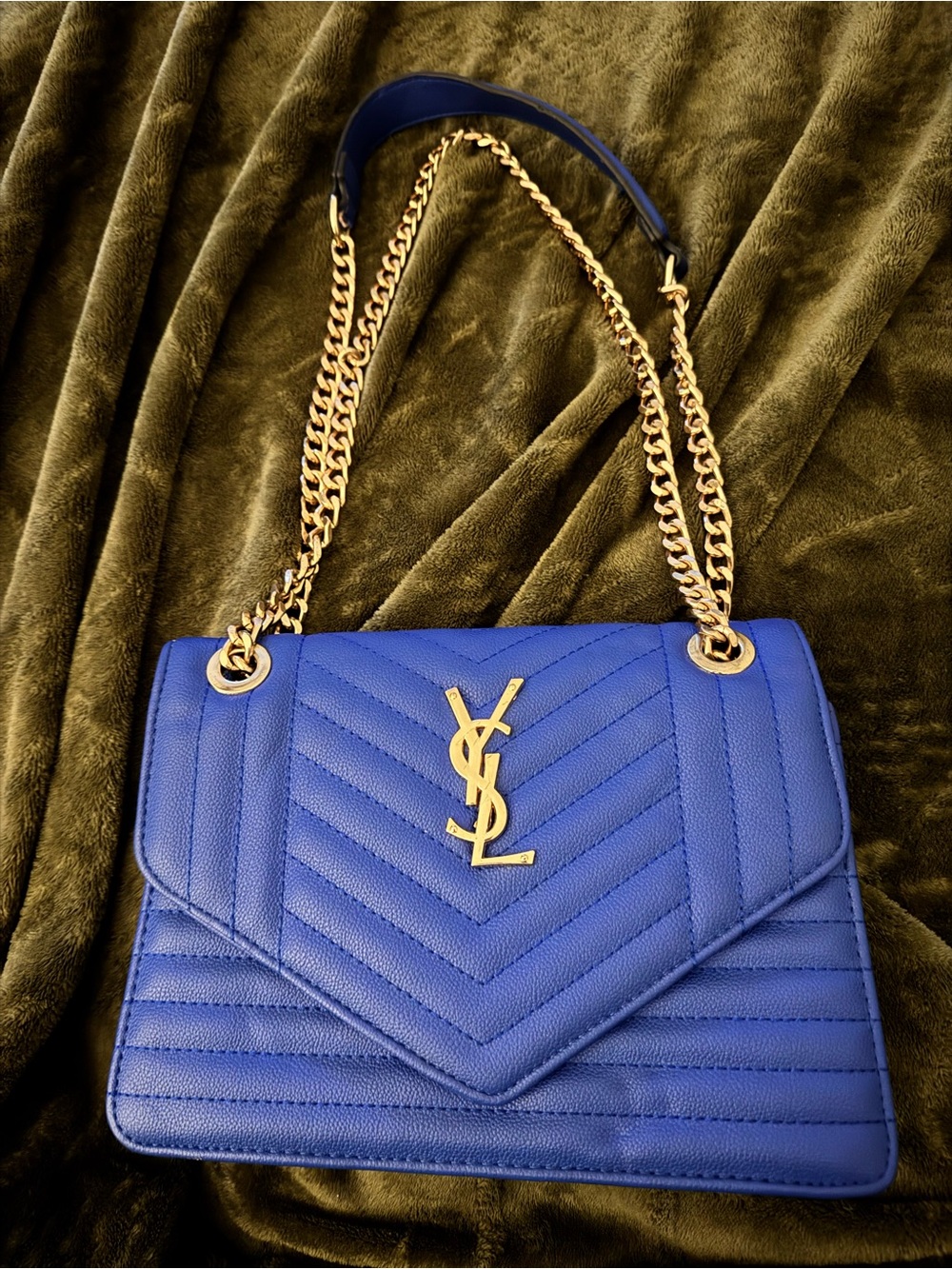 Saint Laurent Cobalt Quilted Leather Shoulder Bag with Gold Hardware